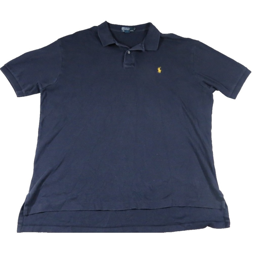 Polo Ralph Lauren Polo Shirt Men's XL Blue Yellow Pony High Low Slit Performance